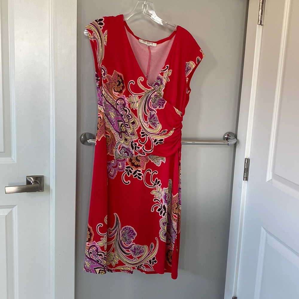Evan Picone Y2K faux wrap red dress